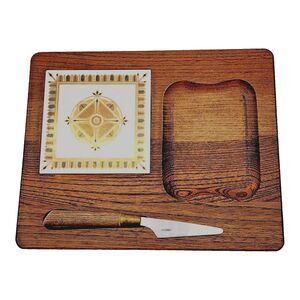 Wood & Tile Cheese Cutting Board with Knife VTG 70's Midcentury Modern L&M Japan